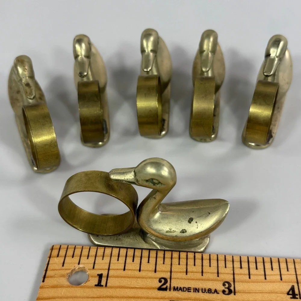 Vintage Solid Brass Duck Napkin Rings Set of 6 Gold Tone Figural Korea Decor